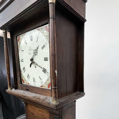 2913 - A 19th century oak 30 hour longcase clock, the square painted dial signed Mathews Welsh Pool, height... 