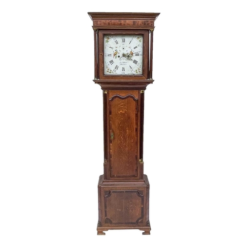 2914 - A 19th century oak and mahogany banded eight day longcase clock, the square white painted dial signe... 