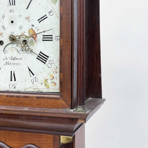 2914 - A 19th century oak and mahogany banded eight day longcase clock, the square white painted dial signe... 