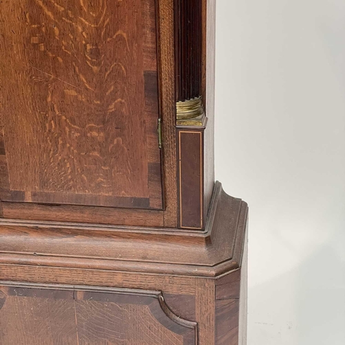 2914 - A 19th century oak and mahogany banded eight day longcase clock, the square white painted dial signe... 