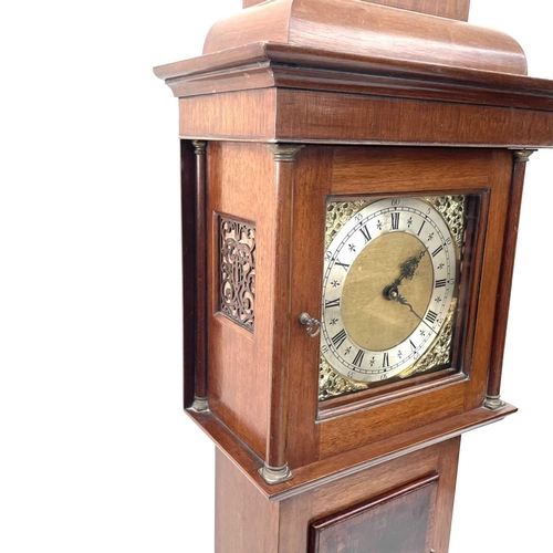 2918 - A mahogany 'Grandmother' longcase clock, 20th century, with square brass face and eight day movement... 