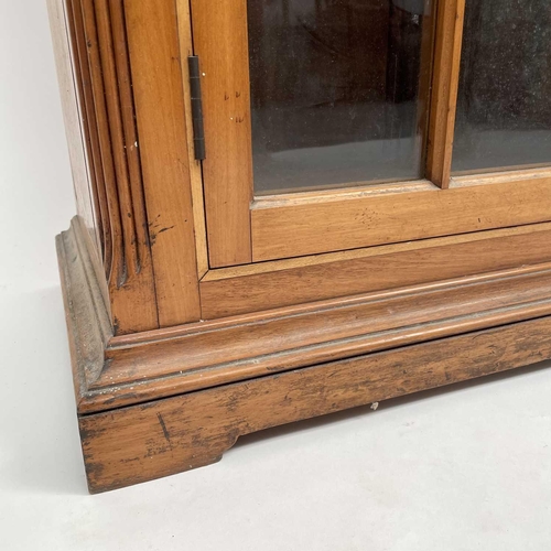 3002 - An Arts and crafts Cotswold school walnut glazed bookcase, the sycamore banded top with rounded corn... 