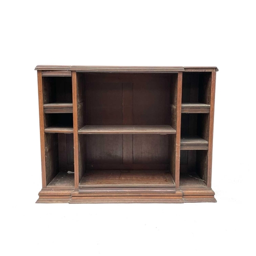 3084 - A 19th century rosewood open bookcase, possibly Colonial, with a slight breakfront and fitted adjust... 