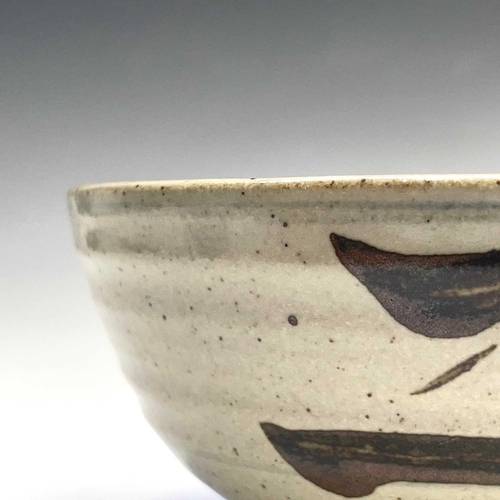 838 - Two Leach studio pottery bowls, each painted with the Z pattern, impressed seal marks, diameter 13.5... 