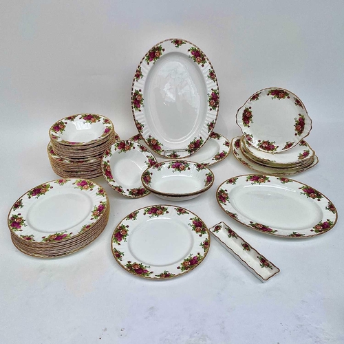 879 - A Royal Albert Old Country Roses part service comprising two large oval platters, smaller oval platt... 