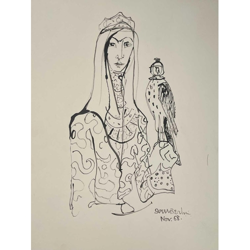 106 - Sven BERLIN (1911-1999) King and Queen with a Hawk (Two Drawings) Ink on paper Signed and dated '68 ... 