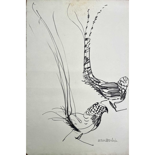 107 - Sven BERLIN (1911-1999) Pheasants & Curlews Ink and pen Signed and inscribed 40 x 59cm Together with... 