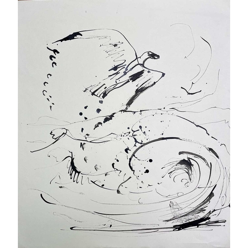 108 - Sven BERLIN (1911-1999) Two wave studies (one including a seabird in flight) Ink on paper 57 x 49cm ... 