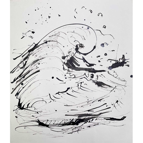 108 - Sven BERLIN (1911-1999) Two wave studies (one including a seabird in flight) Ink on paper 57 x 49cm ... 