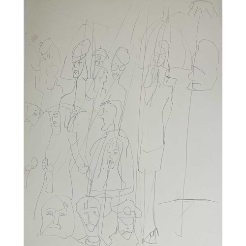 115 - Sven BERLIN (1911-1999) Untitled (Figures with Umbrellas) Ink and charcoal on paper Largest drawing ... 