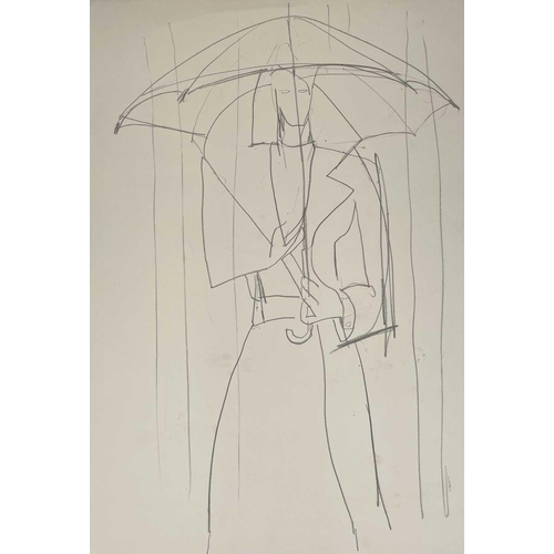 115 - Sven BERLIN (1911-1999) Untitled (Figures with Umbrellas) Ink and charcoal on paper Largest drawing ... 