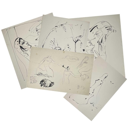 118 - Sven BERLIN (1911-1999) A selection of loose drawings of women with birds. Ink on paper Signed and d... 