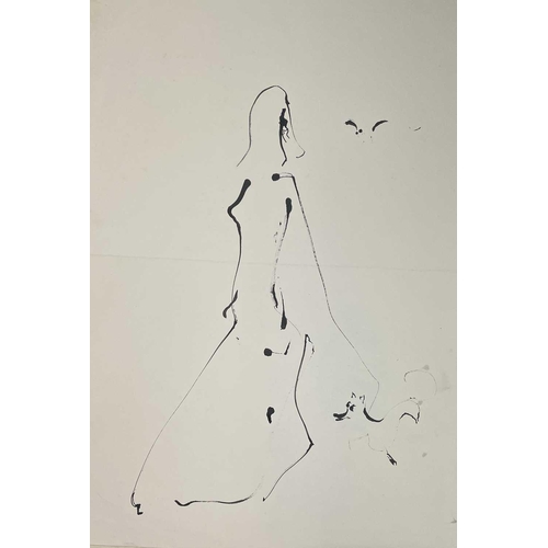 118 - Sven BERLIN (1911-1999) A selection of loose drawings of women with birds. Ink on paper Signed and d... 