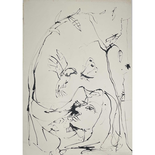 118 - Sven BERLIN (1911-1999) A selection of loose drawings of women with birds. Ink on paper Signed and d... 