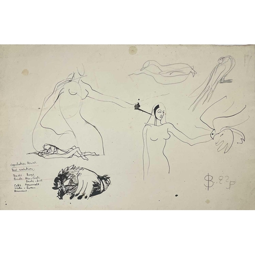 118 - Sven BERLIN (1911-1999) A selection of loose drawings of women with birds. Ink on paper Signed and d... 