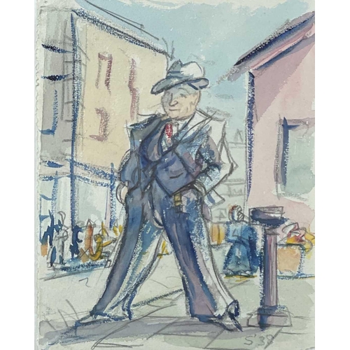 135 - Sven BERLIN (1911-1999) The Business Man Watercolour Initialled S and dated '38 20 x 15.5cm