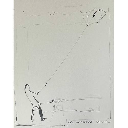 152 - Sven BERLIN (1911-1999) Girl with a Kite Ink on paper Signed and dated '68 57x49cm