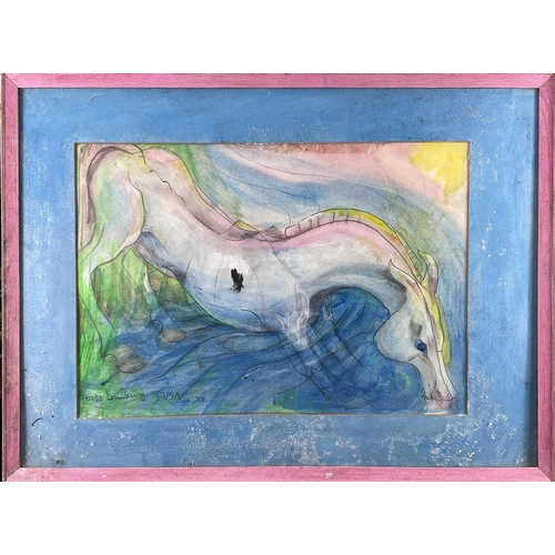 193 - Sven BERLIN (1911-1999) Horse drinking Mixed media on paper Signed, inscribed and dated 89 verso 38 ... 