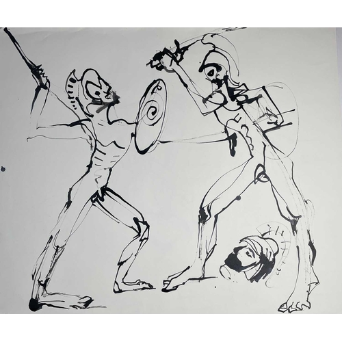 201 - Sven BERLIN (1911-1999) Untitled (Sword Fighting) Ink on paper 57x49cm