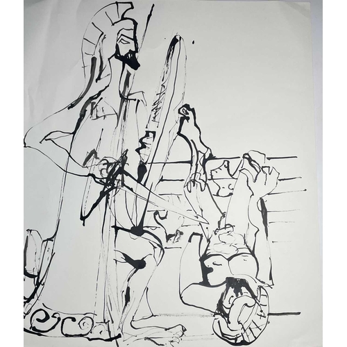 201 - Sven BERLIN (1911-1999) Untitled (Sword Fighting) Ink on paper 57x49cm