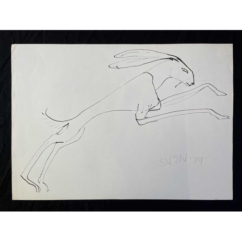 242 - Sven BERLIN (1911-1999) Hare Ink drawing Signed and dated '79 42x60cm