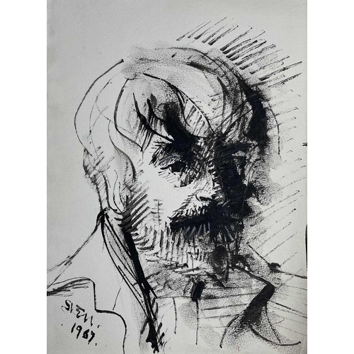 262 - Sven BERLIN (1911-1999) Self portrait Pen & ink, heightened with white Signed & dated 1967 29x22cm T... 