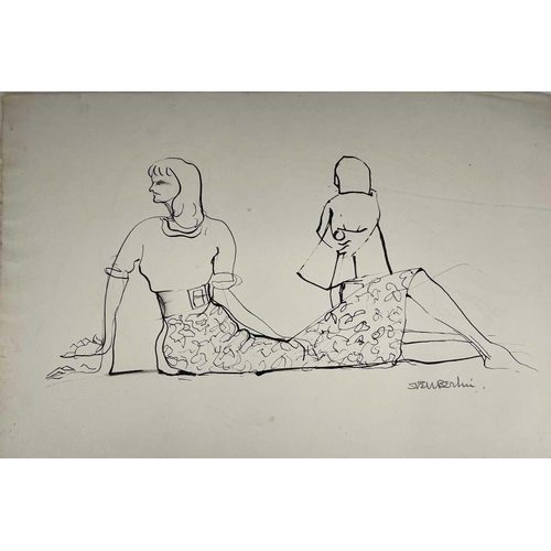 272 - Sven BERLIN (1911-1999) Woman Reclining (Two works) Ink on paper Signed 40x59cm