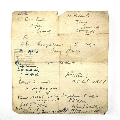 275 - Sven Berlin's 1946 prescription for 100 benzedrine tablets - dispensed by T C Leddra, The Rexall Pha... 