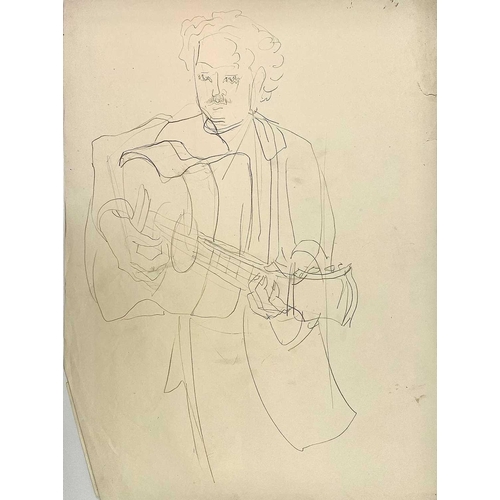 285 - Sven BERLIN (1911-1999) A collection of four drawings of figures with guitars. Graphite on paper 56x... 