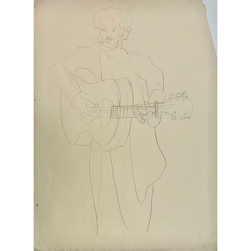 285 - Sven BERLIN (1911-1999) A collection of four drawings of figures with guitars. Graphite on paper 56x... 