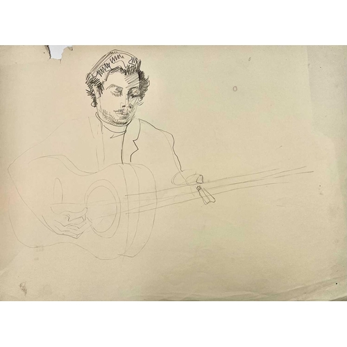 285 - Sven BERLIN (1911-1999) A collection of four drawings of figures with guitars. Graphite on paper 56x... 