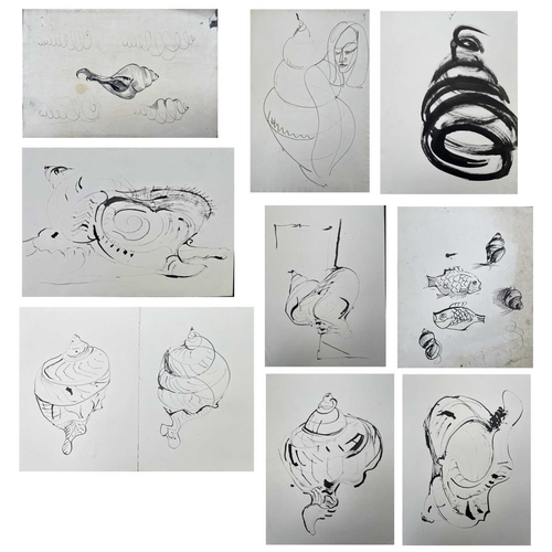 299 - Sven BERLIN (1911-1999) Spiral & shell studies 10 works Pen & ink and one monotype signed and dated ... 