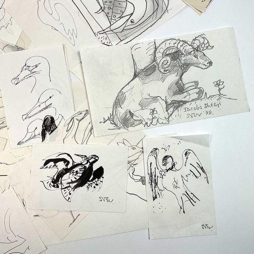 318 - Sven BERLIN (1911-1999) A collection of loose animal drawings Pencil and ink on paper Some of which ... 