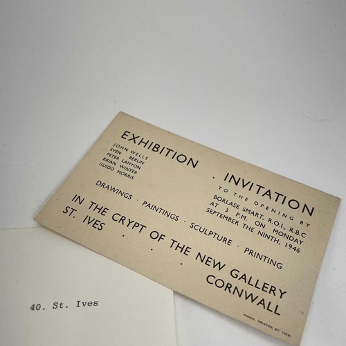 322 - An invitation card for the opening of the first Crypt Exhibition, St Ives, showing works by John Wel... 