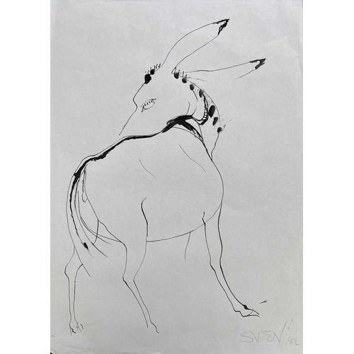 330 - Sven BERLIN (1911-1999) Donkey Ink drawing Signed and dated '82 50x40cm