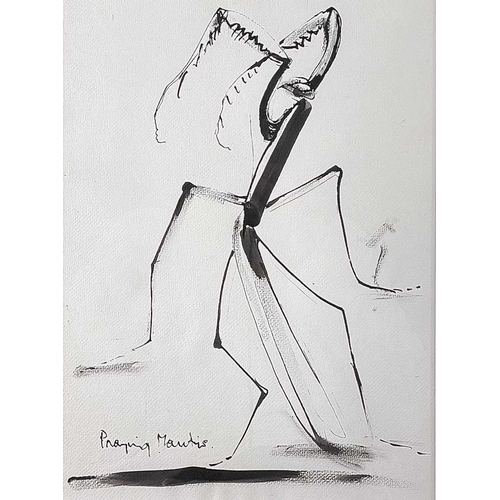 351 - Sven BERLIN (1911-1999) Praying Mantis Ink on paper Inscribed 36 x 27cm