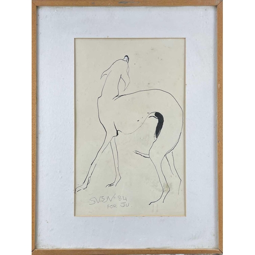 360 - Sven BERLIN (1911-1999) The Flea Ink Drawing Signed and dated '84 39x25cm Together with two other do... 