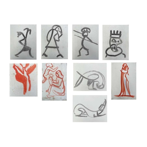 362 - Sven BERLIN (1911-1999) A group of eight early ink drawings( two red, six black) influenced by Svens... 