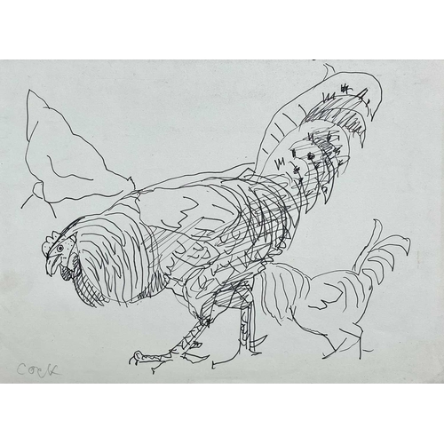 373 - Sven BERLIN (1911-1999) Cock Ink drawing Inscribed 28 x 38.5cm Together with various other bird draw... 