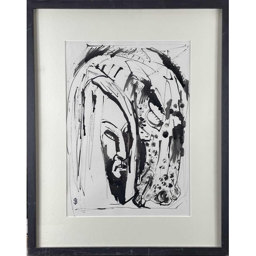 393 - Sven BERLIN (1911-1999) Man and Horse Ink drawing Stamped monogram 49 x 35cm