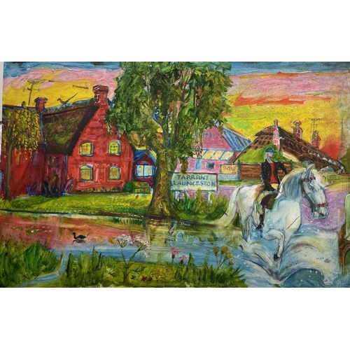 41 - Sven BERLIN (1911-1999) Untitled (Man on Horseback, 'Tarrant Launceston') Oil on board Signed and da... 