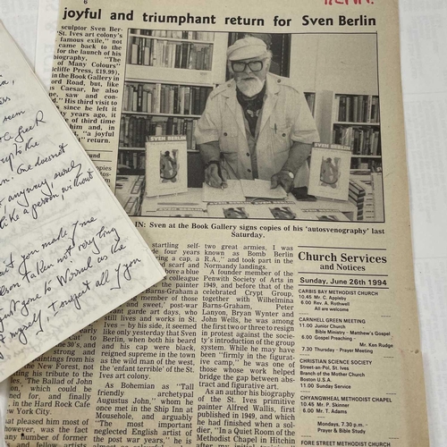 412 - SVEN BERLIN (1911-1999) A folder of correspondance from Frank Turk, also some from his wife Stella N... 