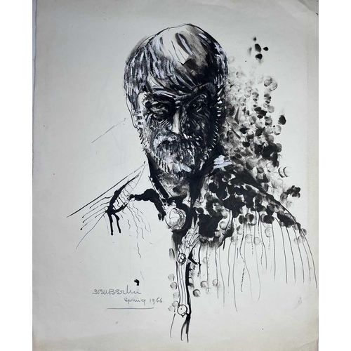 446 - Sven BERLIN (1911-1999) Self portrait Pen & ink heightened with white Signed & dated 'Spring 1966' 6... 