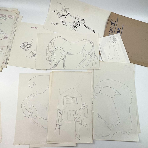 467 - Sven BERLIN (1911-1999) A folder in loose drawings and lists titled 'Benedicte. Notes'. Ink and penc... 