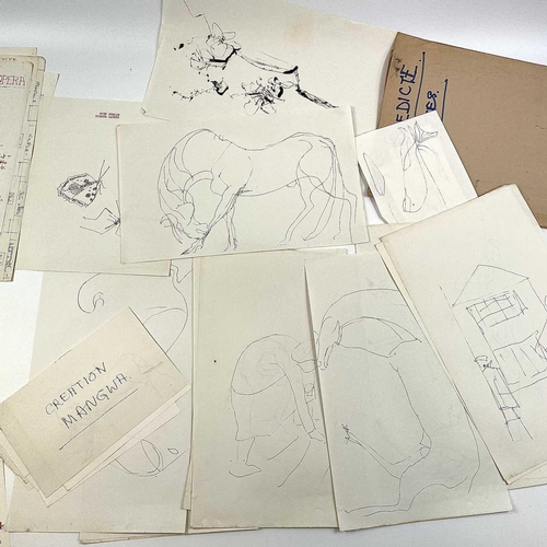 467 - Sven BERLIN (1911-1999) A folder in loose drawings and lists titled 'Benedicte. Notes'. Ink and penc... 