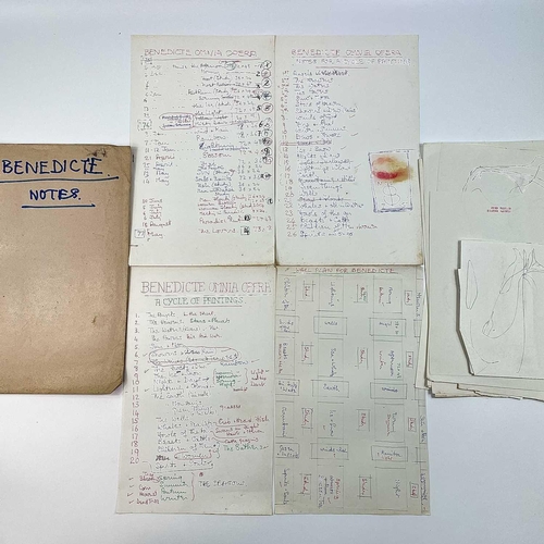 467 - Sven BERLIN (1911-1999) A folder in loose drawings and lists titled 'Benedicte. Notes'. Ink and penc... 