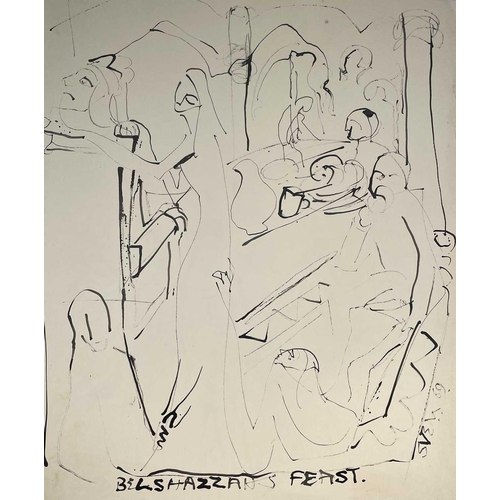 468 - Sven BERLIN (1911-1999) Belshazzah's Feast (Three works) Ink on paper Signed and dated '69 49x56cm