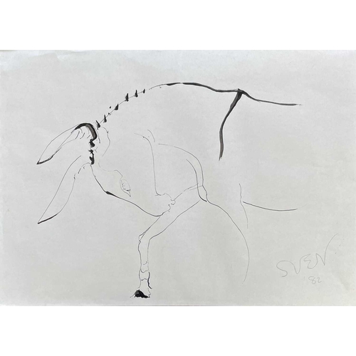 483 - Sven BERLIN (1911-1999) Donkey Ink drawing Signed and dated '82 50x40cm