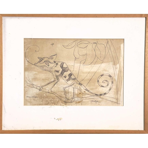 69 - Sven BERLIN (1911-1999) Chameleon Pencil drawing Signed and dated '51 23x34cm