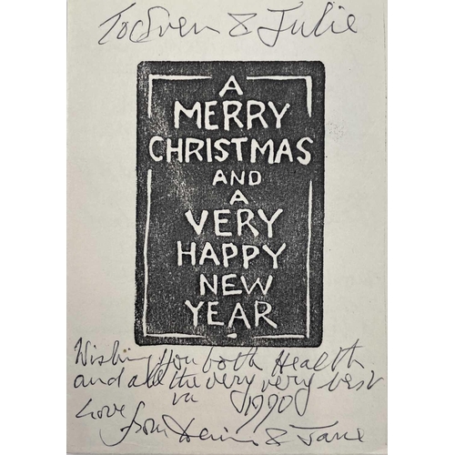 7 - Denis MITCHELL (1912-1993) Nanjivey (Christmas Card) Linocut Inscribed to Sven & Julie from Denis & ... 